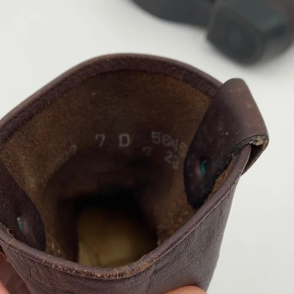 Vintage Style Toddler Brown Leather Harness Boots size 7D